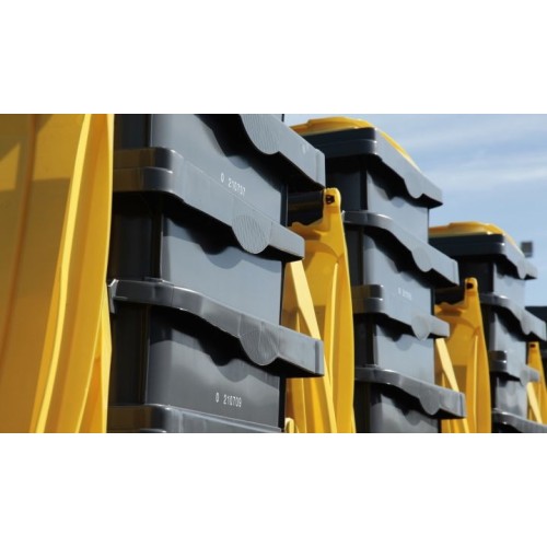 CONTENEDOR DE  BASURA DE 240 LITROS CON RUEDAS Y TAPA.