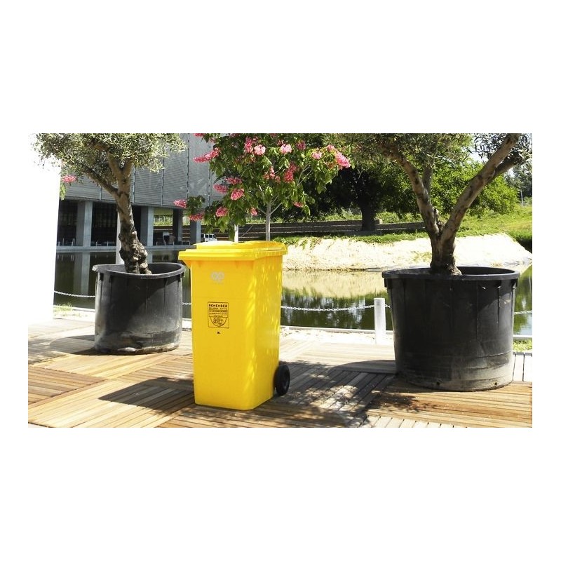 CONTENEDOR DE  BASURA DE 360 LITROS CON RUEDAS Y TAPA.